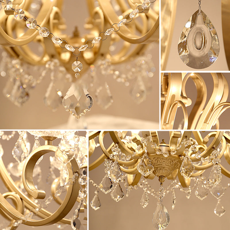 European Style Chandelier Metal Branch Shape Hanging Light with Crystal for Bedroom