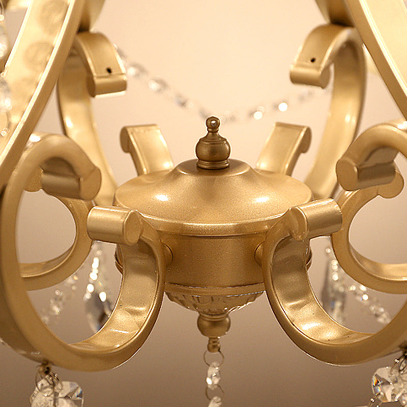 European Style Chandelier Metal Branch Shape Hanging Light with Crystal for Bedroom