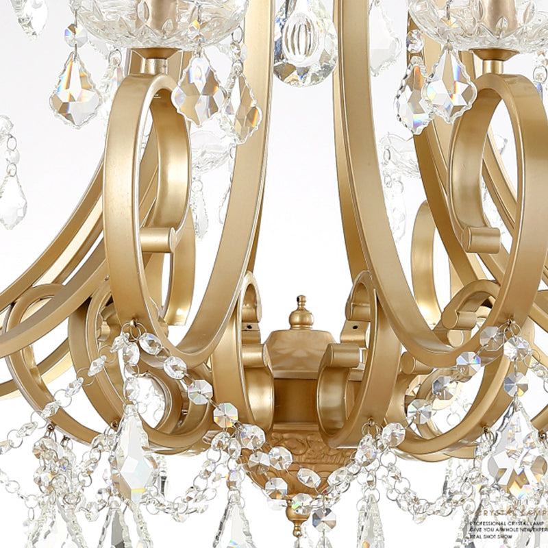 European Style Chandelier Metal Branch Shape Hanging Light with Crystal for Bedroom