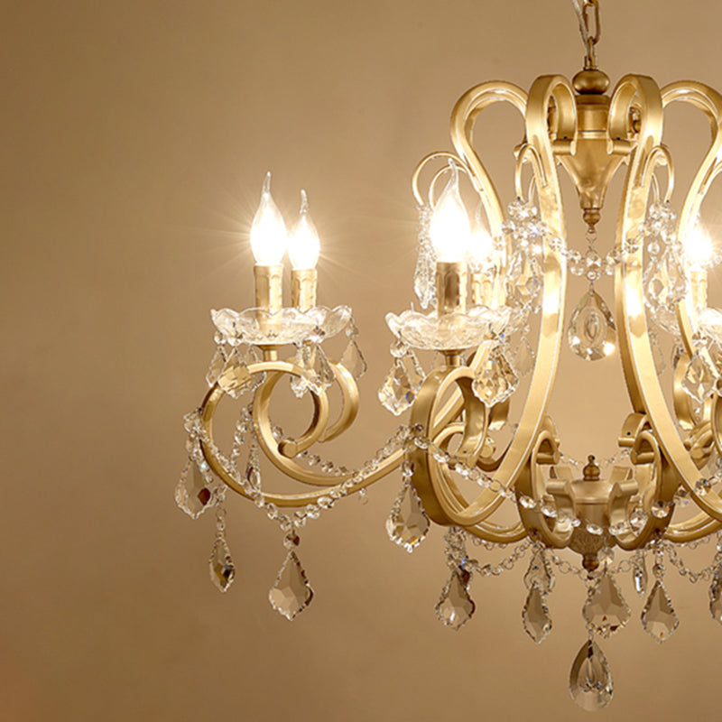 European Style Chandelier Metal Branch Shape Hanging Light with Crystal for Bedroom