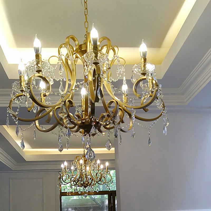 European Style Chandelier Metal Branch Shape Hanging Light with Crystal for Bedroom