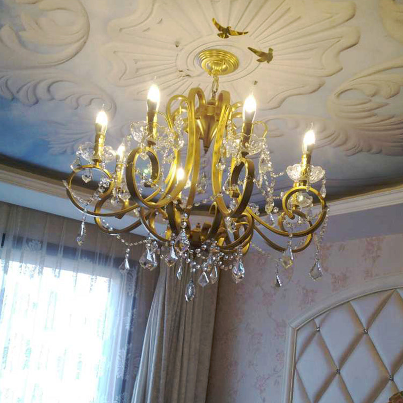 European Style Chandelier Metal Branch Shape Hanging Light with Crystal for Bedroom