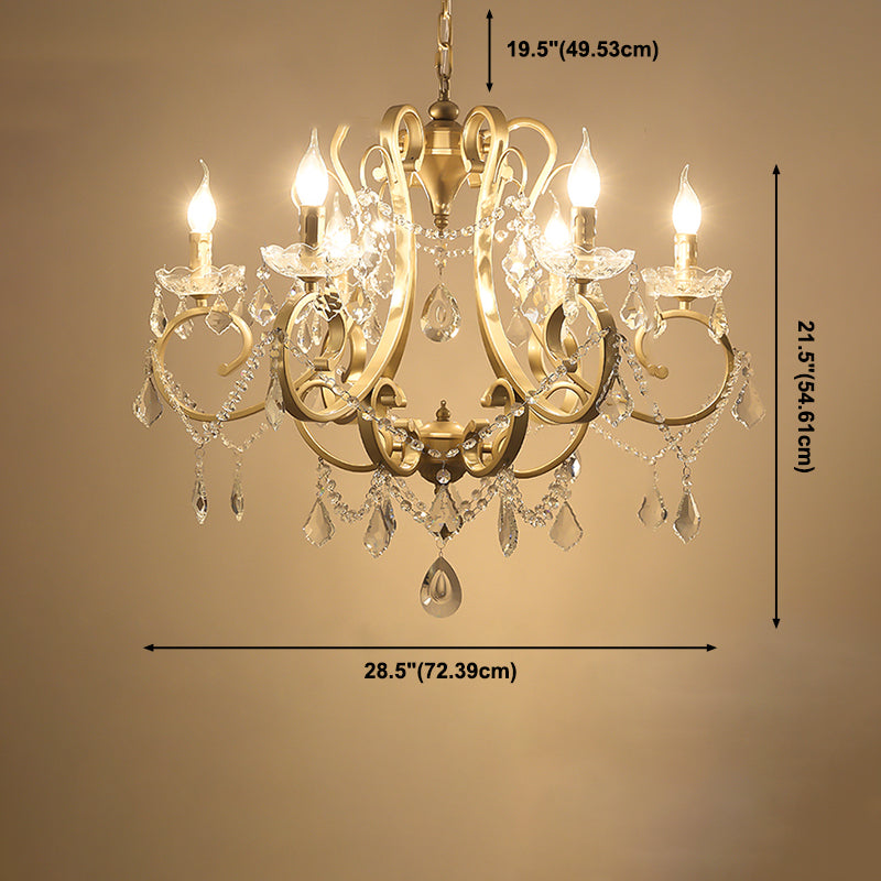 European Style Chandelier Metal Branch Shape Hanging Light with Crystal for Bedroom