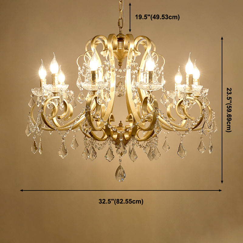 European Style Chandelier Metal Branch Shape Hanging Light with Crystal for Bedroom