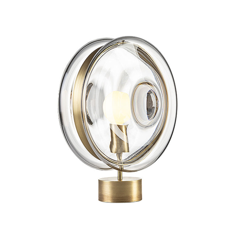 Metal Round Nightstand Lighting Minimalism 1-Bulb Gold Night Lamp with Clear Glass Shade