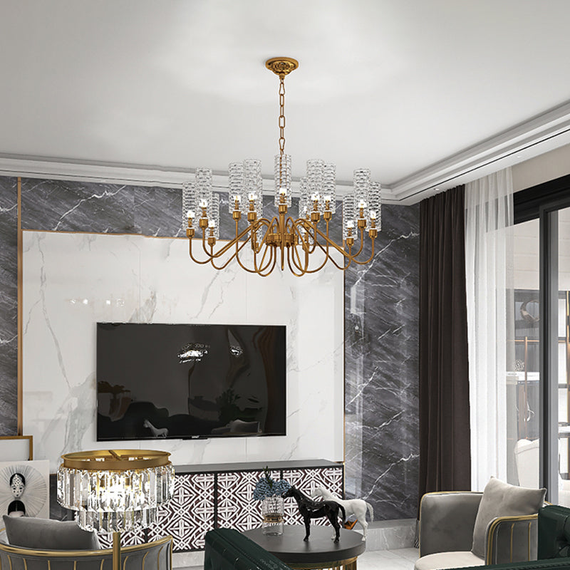 American Style Chandelier Glass Multi Light Hanging Light with Brass for Bedroom