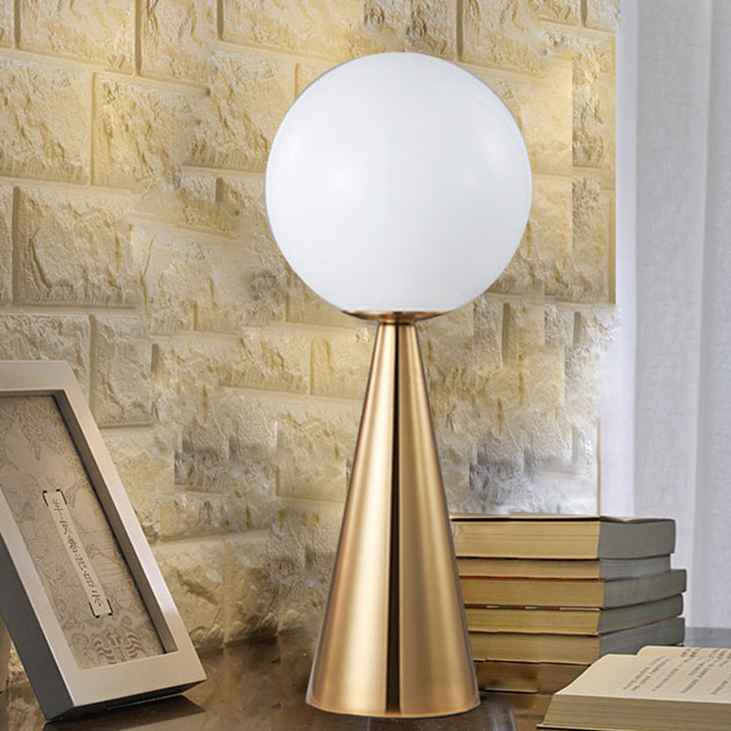 Gold Spherical Night Table Lighting Contemporary 1-Head Metal Nightstand Lamp with Cream Glass Shade