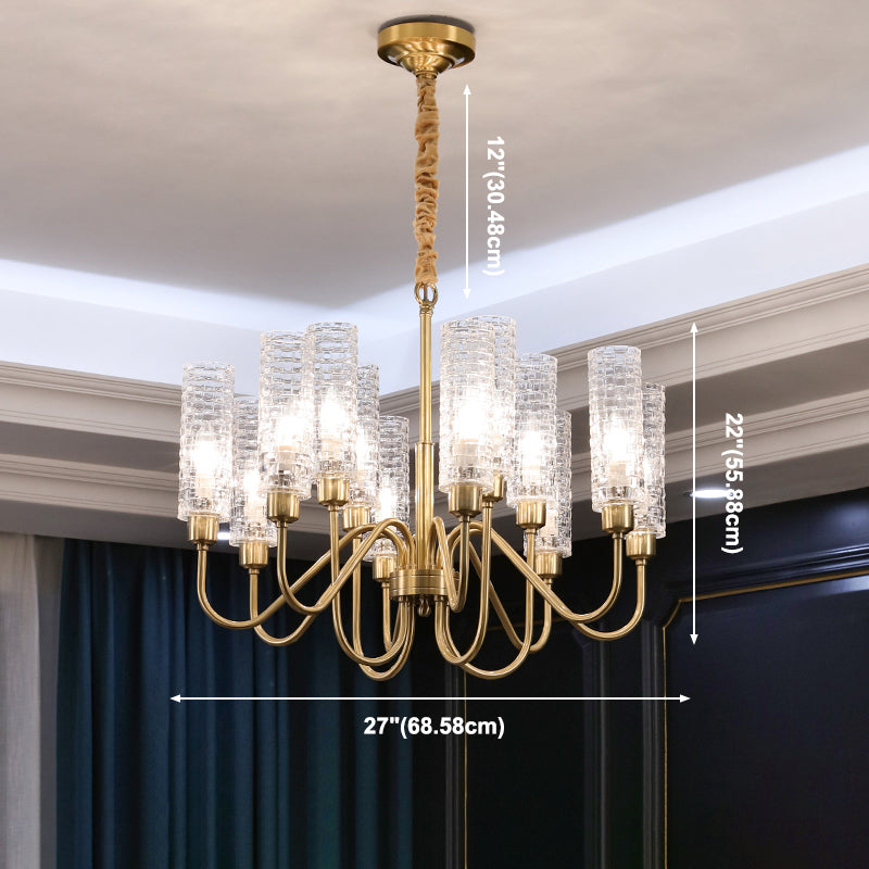 American Style Chandelier Glass Multi Light Hanging Light with Brass for Bedroom
