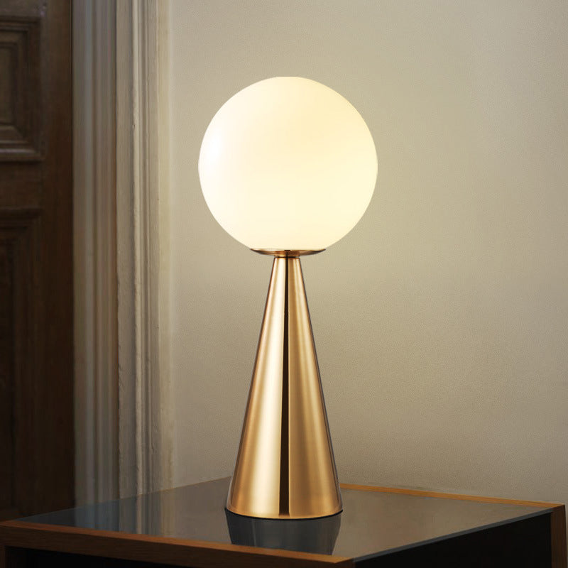 Gold Spherical Night Table Lighting Contemporary 1-Head Metal Nightstand Lamp with Cream Glass Shade