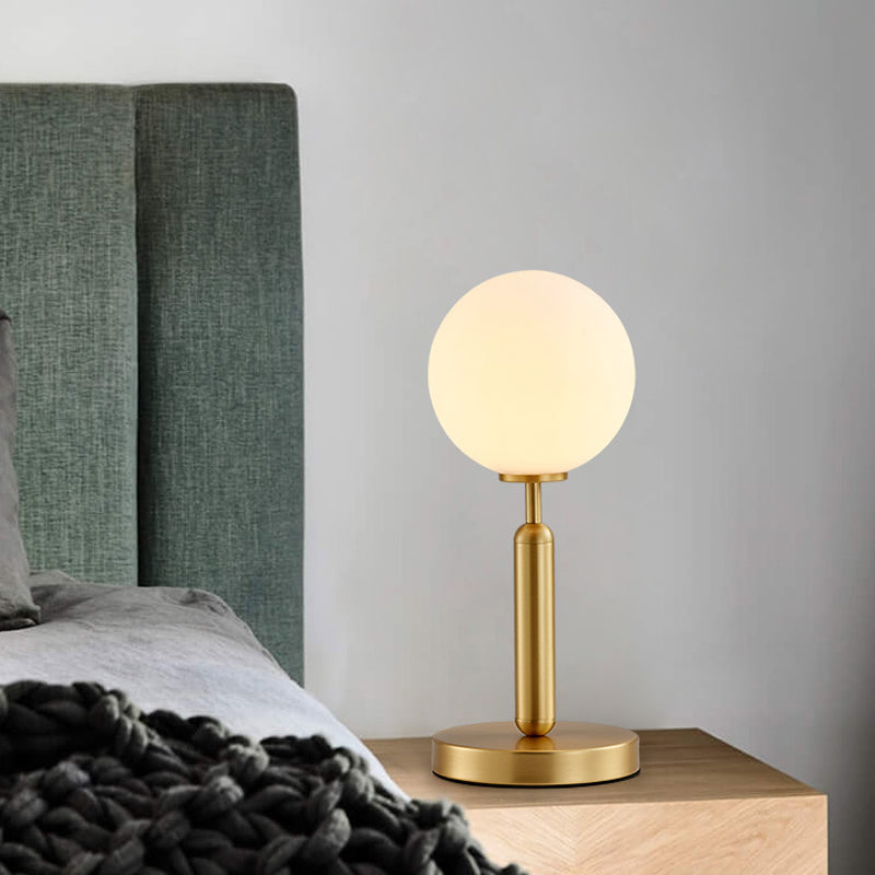 Modern 1-Head Table Lighting Brass Ball Metal Night Lamp with Frosted White Glass Shade