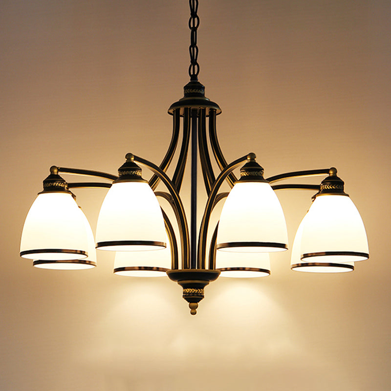 American Metal Chandelier Branch Black Pendant Lamps with White Glass for Living Room