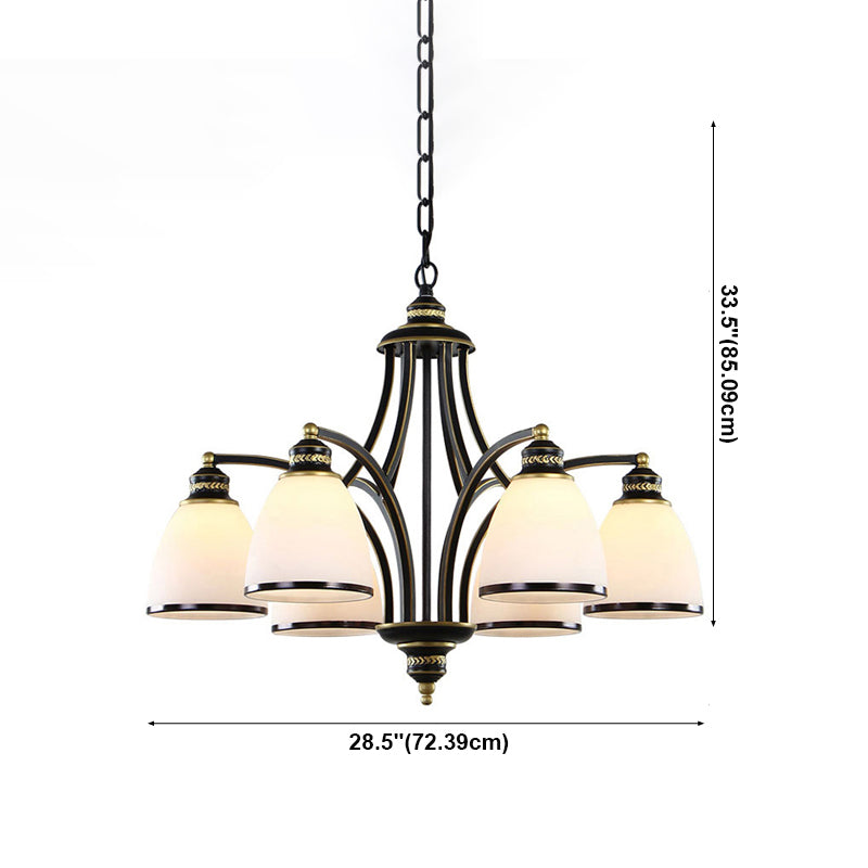 American Metal Chandelier Branch Black Pendant Lamps with White Glass for Living Room