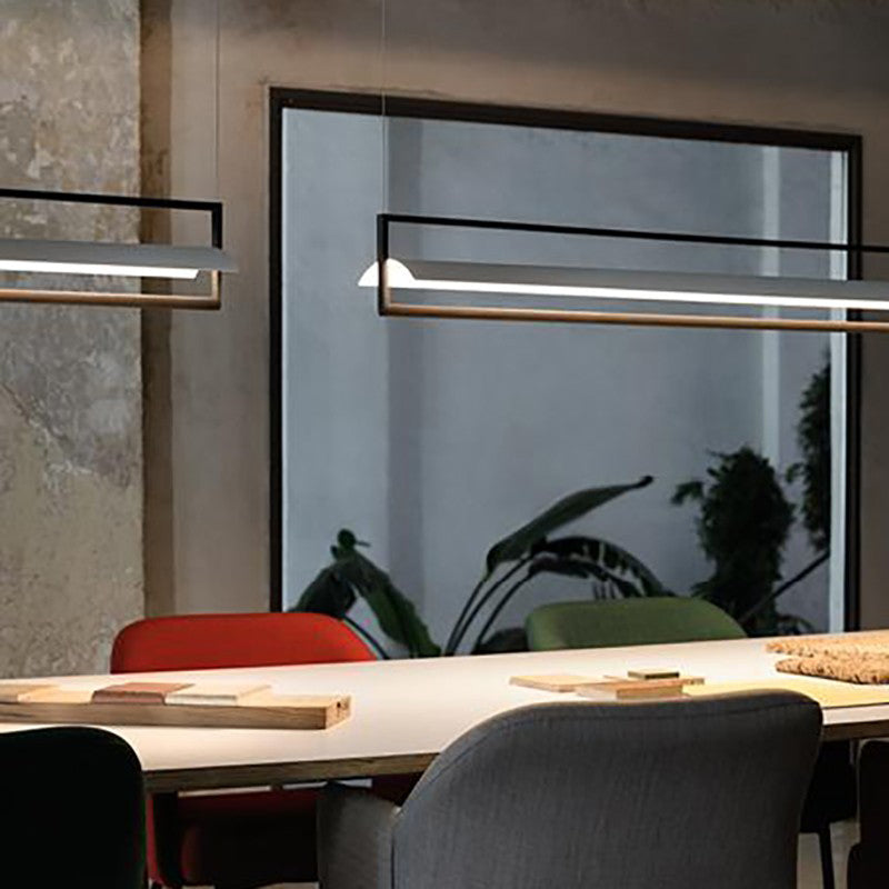 Linear Metallic Island Light Fixture Modernism LED Black Hanging Lamp Kit for Dining Room