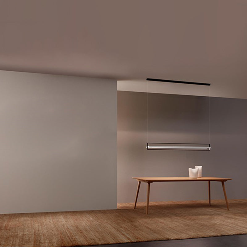 Linear Metallic Island Light Fixture Modernism LED Black Hanging Lamp Kit for Dining Room