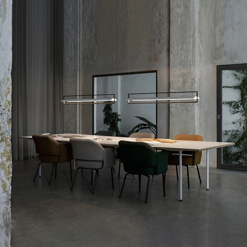 Linear Metallic Island Light Fixture Modernism LED Black Hanging Lamp Kit for Dining Room