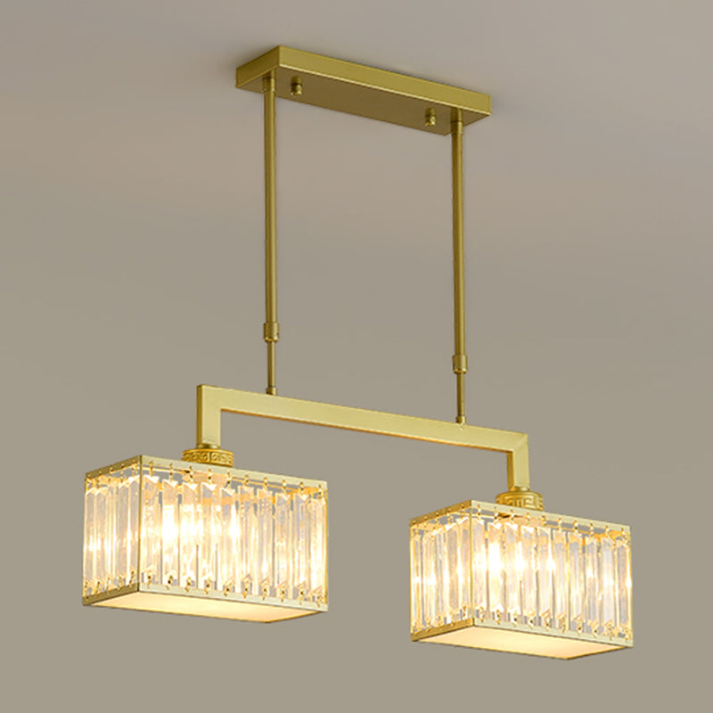 Modern Rectangle Shade Island Pendant Crystal Multi Lights Island Light for Restaurant
