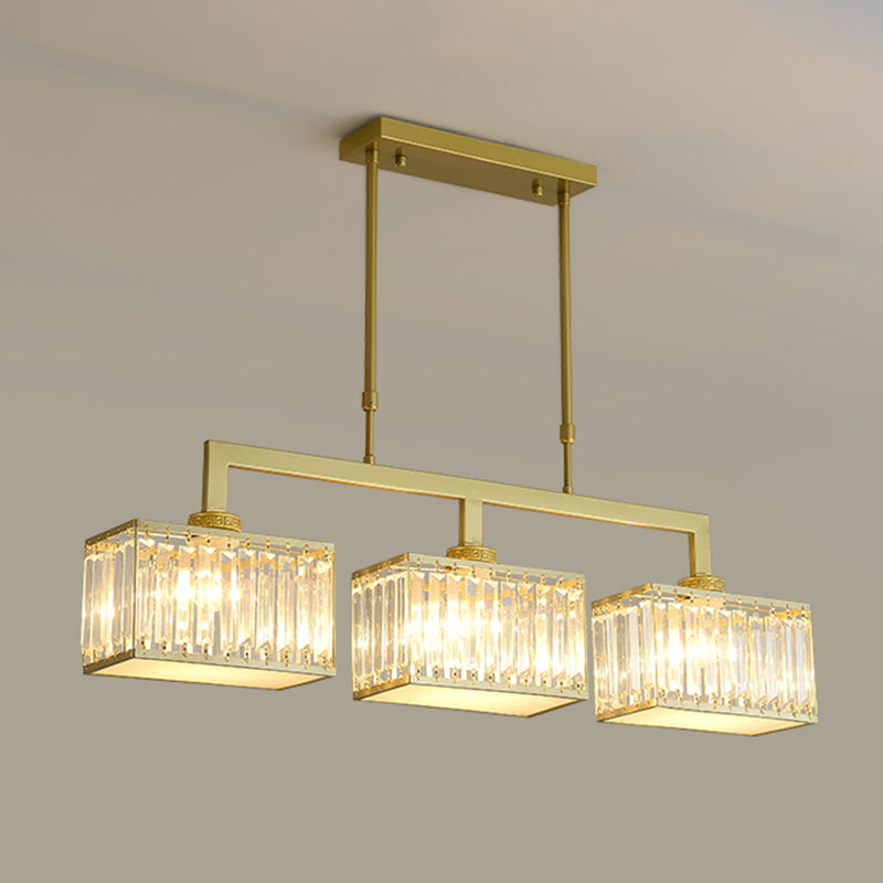 Modern Rectangle Shade Island Pendant Crystal Multi Lights Island Light for Restaurant