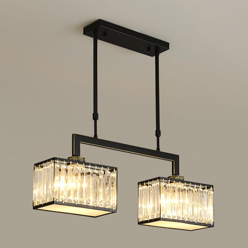 Modern Rectangle Shade Island Pendant Crystal Multi Lights Island Light for Restaurant