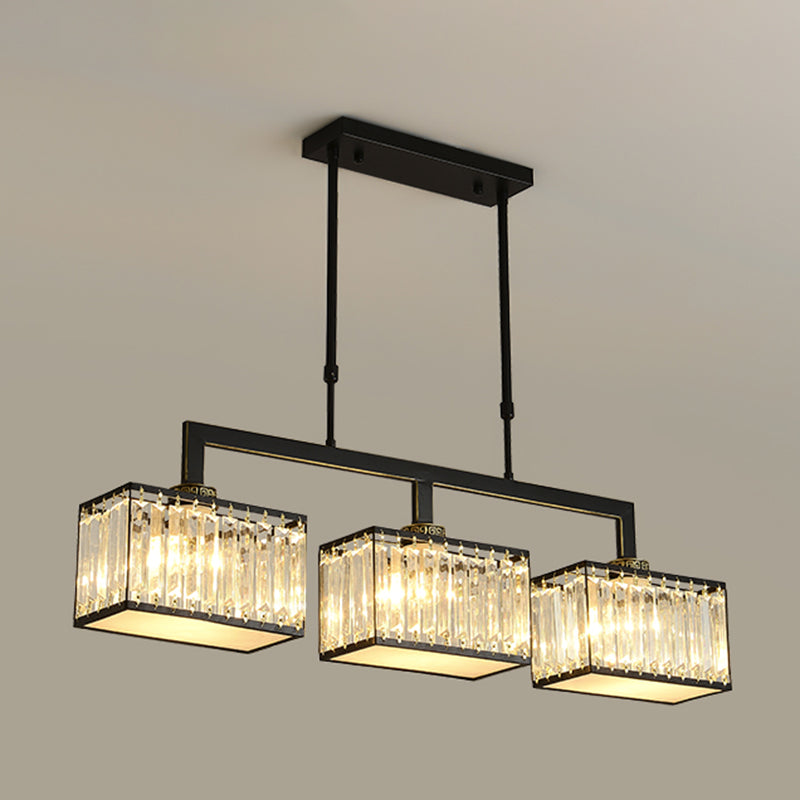 Modern Rectangle Shade Island Pendant Crystal Multi Lights Island Light for Restaurant