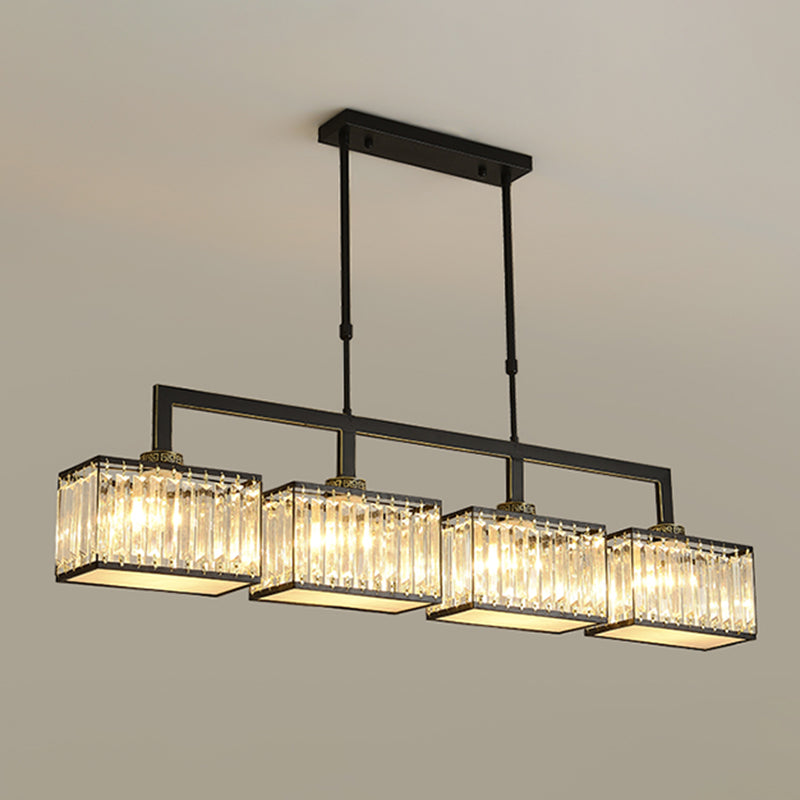 Modern Rectangle Shade Island Pendant Crystal Multi Lights Island Light for Restaurant