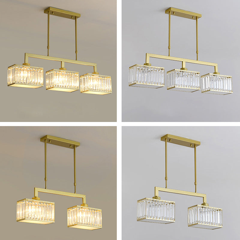 Modern Rectangle Shade Island Pendant Crystal Multi Lights Island Light for Restaurant
