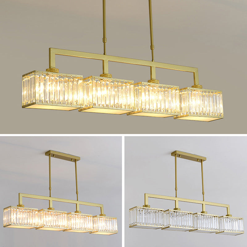 Modern Rectangle Shade Island Pendant Crystal Multi Lights Island Light for Restaurant