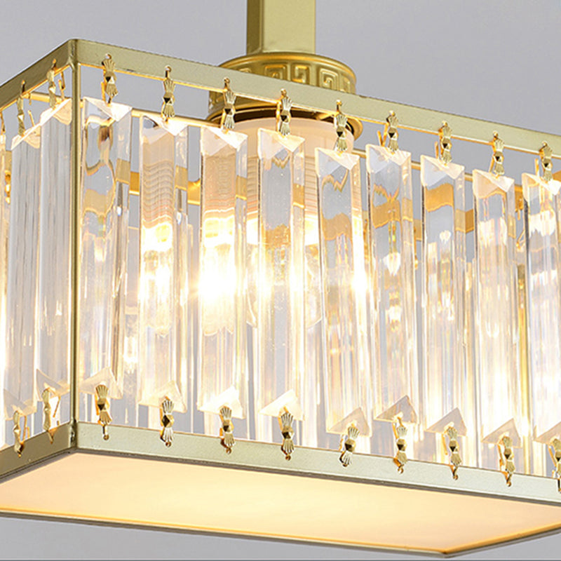 Modern Rectangle Shade Island Pendant Crystal Multi Lights Island Light for Restaurant