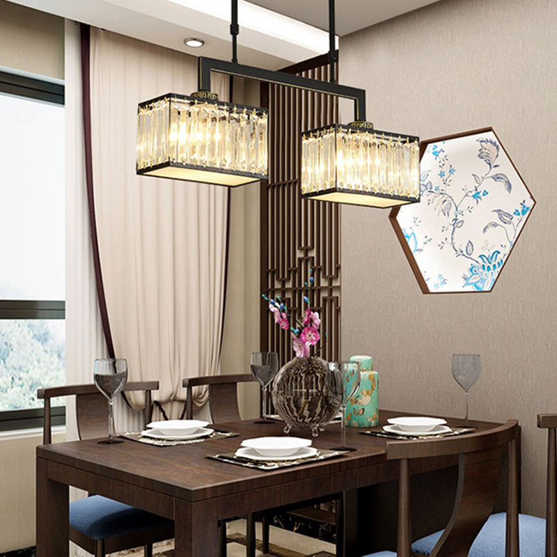 Modern Rectangle Shade Island Pendant Crystal Multi Lights Island Light for Restaurant