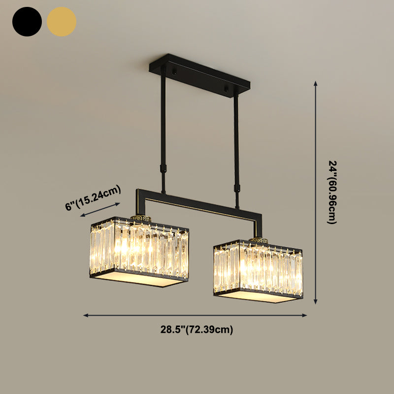 Modern Rectangle Shade Island Pendant Crystal Multi Lights Island Light for Restaurant