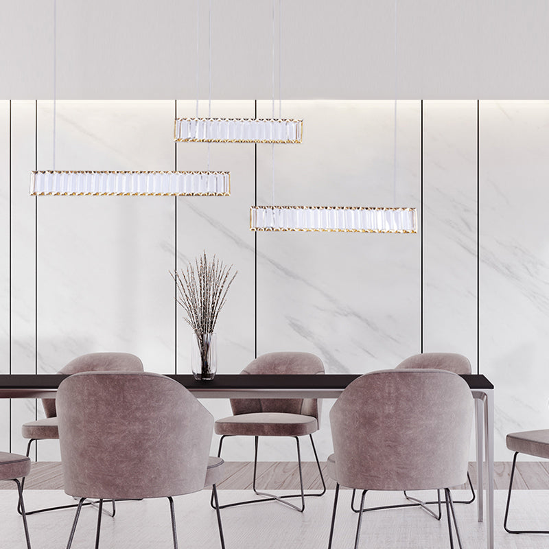 Contemporary Linear LED Ceiling Lamp Fixtures Crystal Island Pendant for Dinning Room