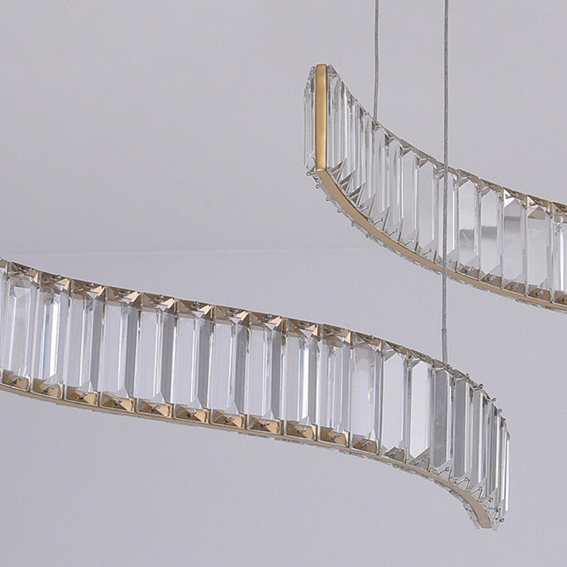 Contemporary Linear LED Ceiling Lamp Fixtures Crystal Island Pendant for Dinning Room