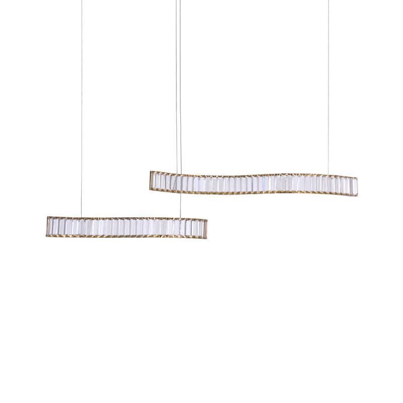 Contemporary Linear LED Ceiling Lamp Fixtures Crystal Island Pendant for Dinning Room