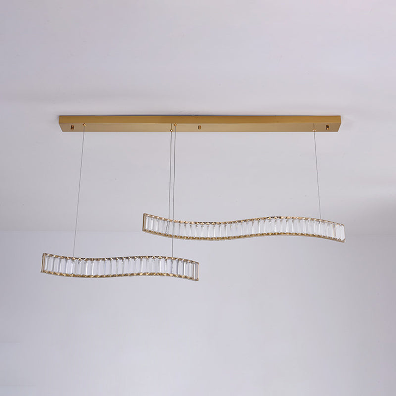 Contemporary Linear LED Ceiling Lamp Fixtures Crystal Island Pendant for Dinning Room