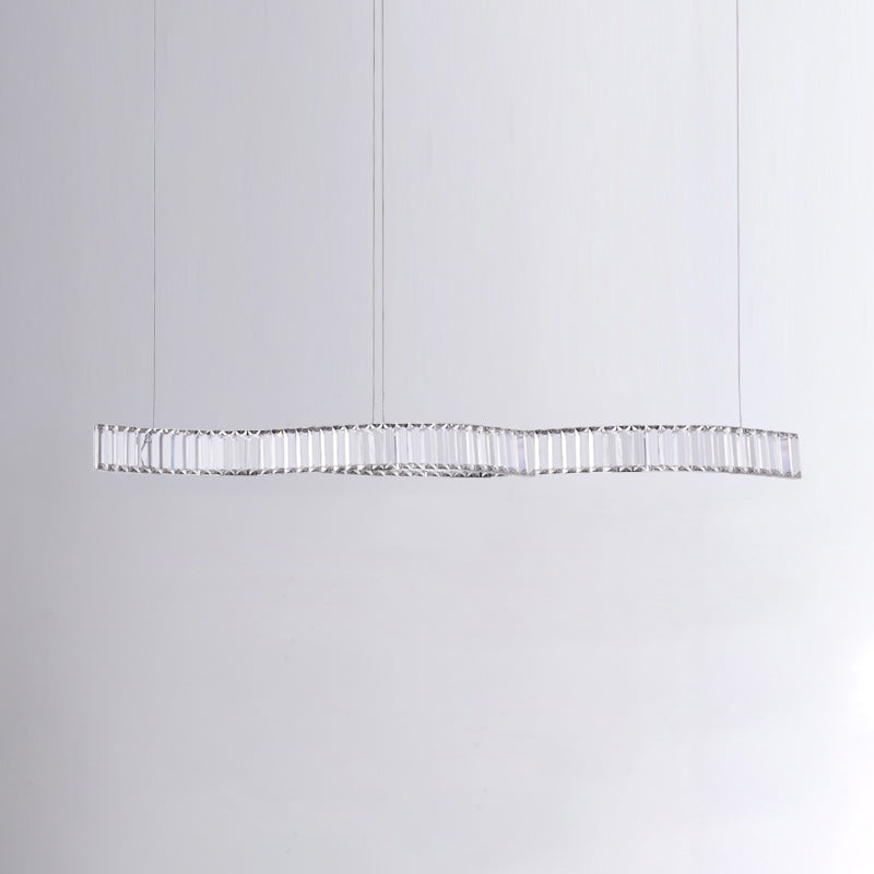 Contemporary Linear LED Ceiling Lamp Fixtures Crystal Island Pendant for Dinning Room