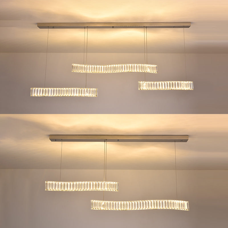 Contemporary Linear LED Ceiling Lamp Fixtures Crystal Island Pendant for Dinning Room