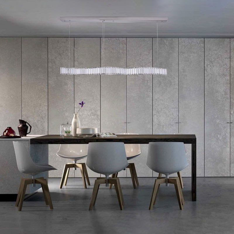 Contemporary Linear LED Ceiling Lamp Fixtures Crystal Island Pendant for Dinning Room