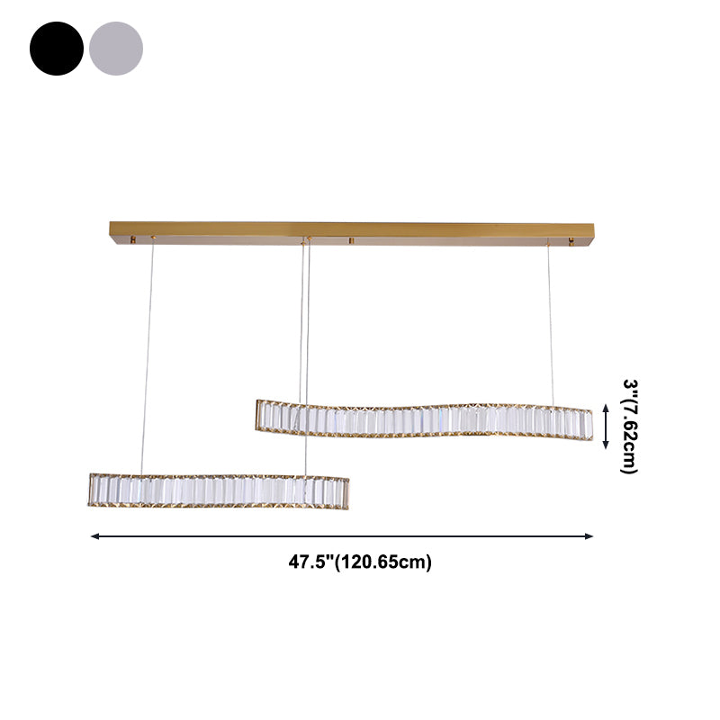 Contemporary Linear LED Ceiling Lamp Fixtures Crystal Island Pendant for Dinning Room