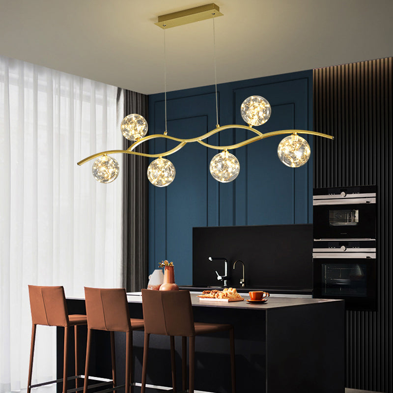 Modern Style Chandelier Light Round Glass Shade Ceiling Hanging Light for Dining Room