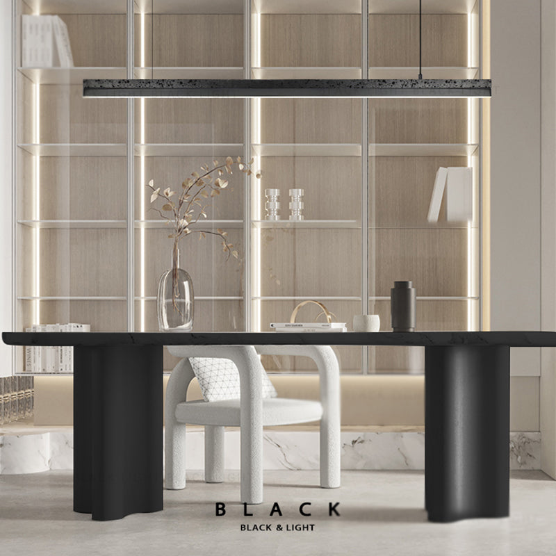 1-Light Island Lighting Postmodern Style Linear Shape Metal Chandelier Lamp in Black