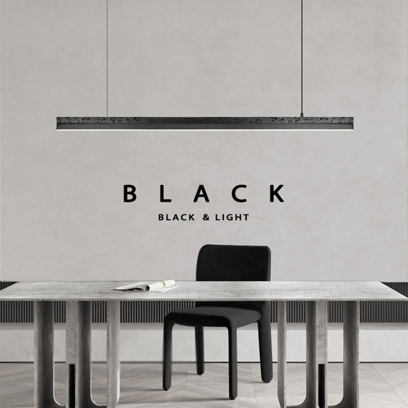 1-Light Island Lighting Postmodern Style Linear Shape Metal Chandelier Lamp in Black