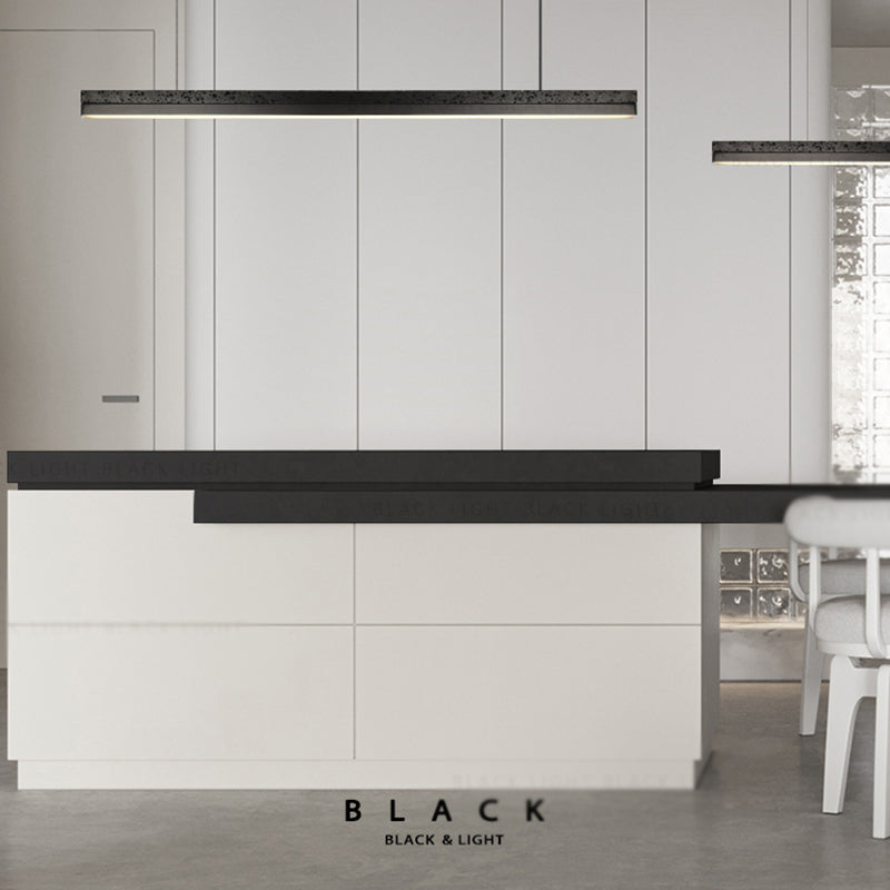 1-Light Island Lighting Postmodern Style Linear Shape Metal Chandelier Lamp in Black