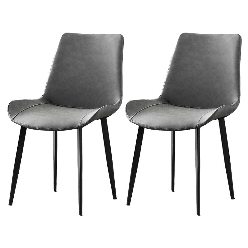 Chaises de salle à manger en cuir style contemporain Chaises d'appoint sans accoudoirs à dossier solide (Ensemble de 2)