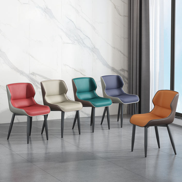 Sillas de comedor de cuero de estilo moderno Sillas laterales con brazo Parsons y respaldo (juego de 2)
