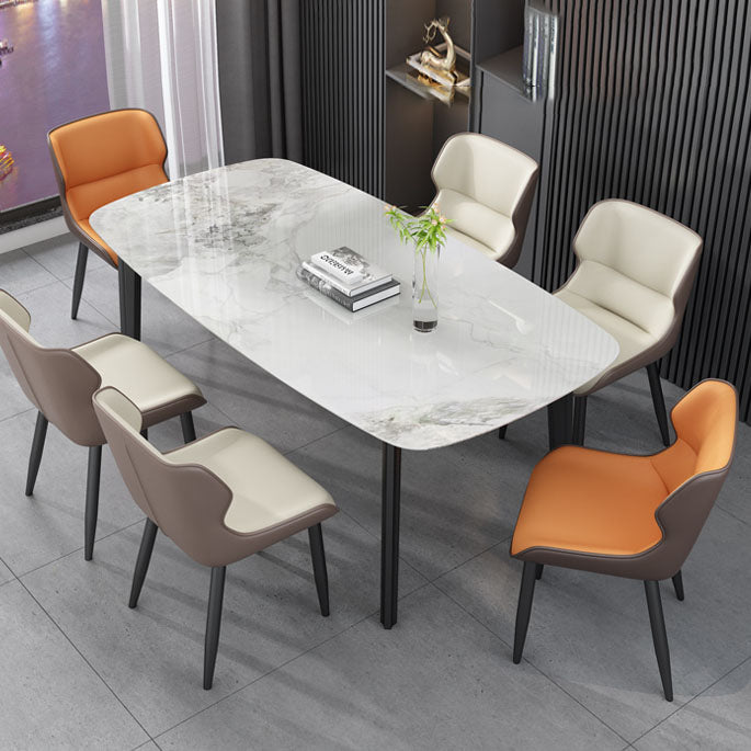 Sillas de comedor de cuero de estilo moderno Sillas laterales con brazo Parsons y respaldo (juego de 2)