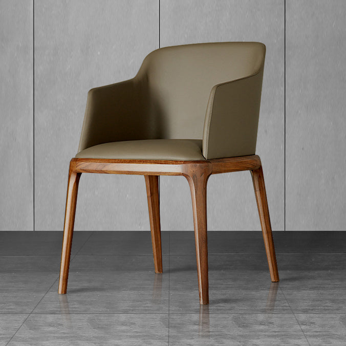 Scandinavian Leather Hotel Arm Chair Matte Finish Solid Back Dining Chair (Set of 2)