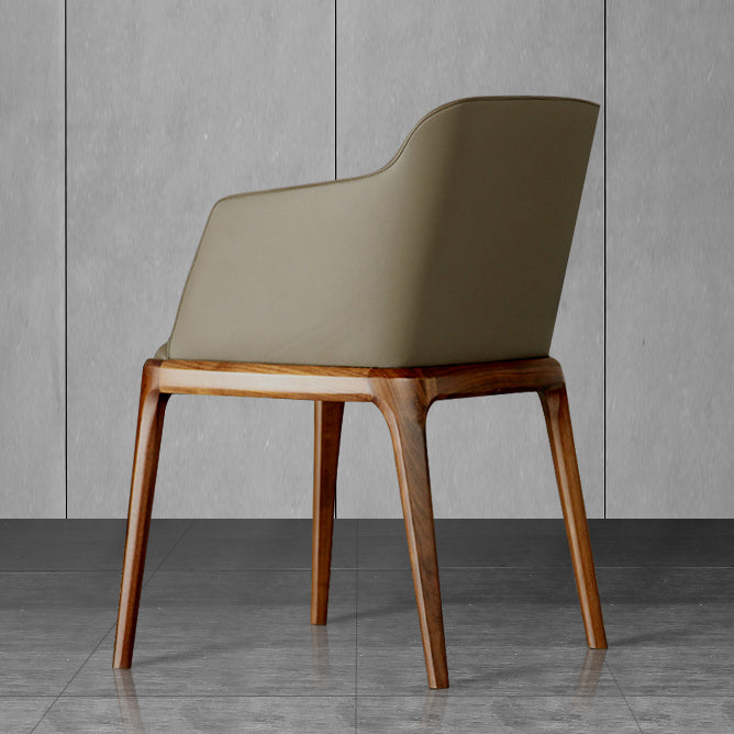 Scandinavian Leather Hotel Arm Chair Matte Finish Solid Back Dining Chair (Set of 2)