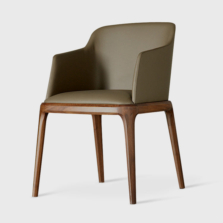 Scandinavian Leather Hotel Arm Chair Matte Finish Solid Back Dining Chair (Set of 2)
