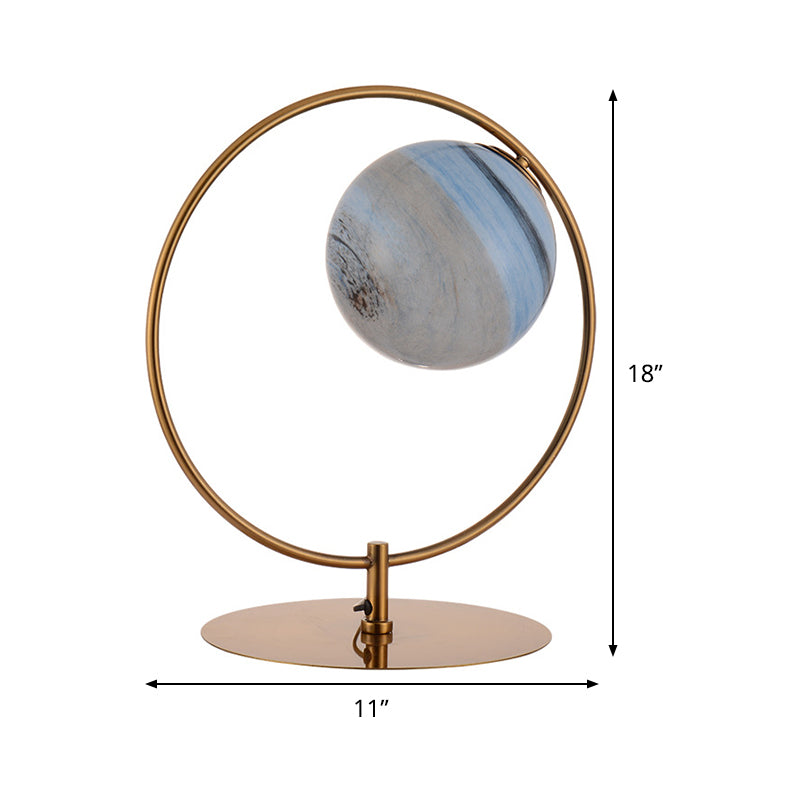 1-Light Bedroom Table Light Post-Modern Gold LED Metal Nightstand Lamp with Circular Frosted Glass Shade