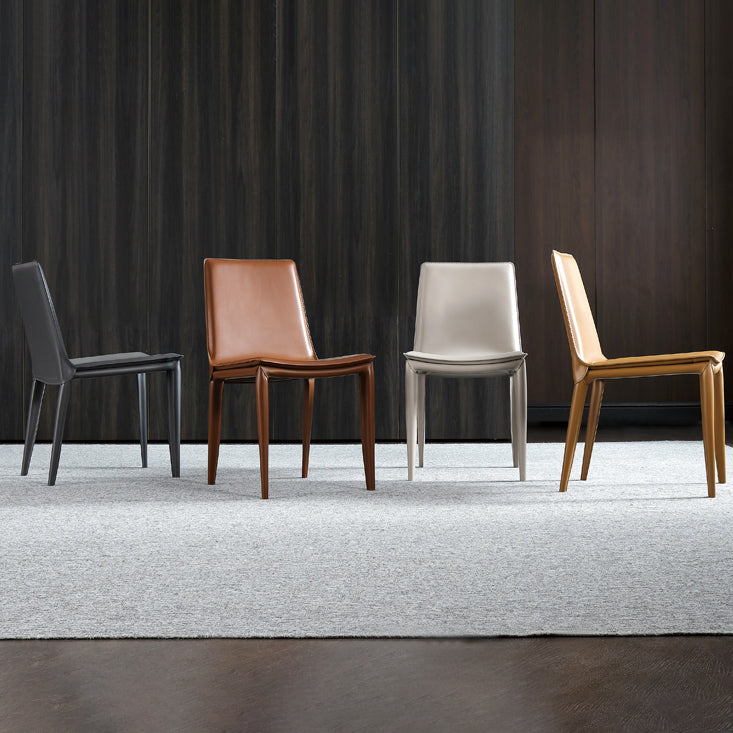 Sillas de cuero de diseño simple, silla lateral con respaldo sólido para comedor (juego de 2)