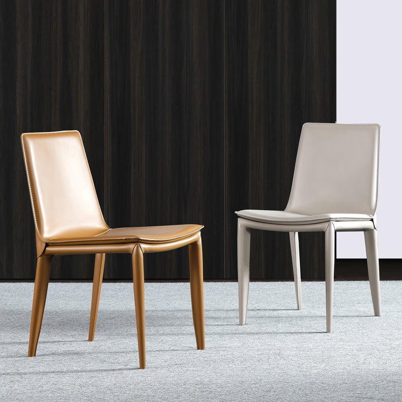 Sillas de cuero de diseño simple, silla lateral con respaldo sólido para comedor (juego de 2)